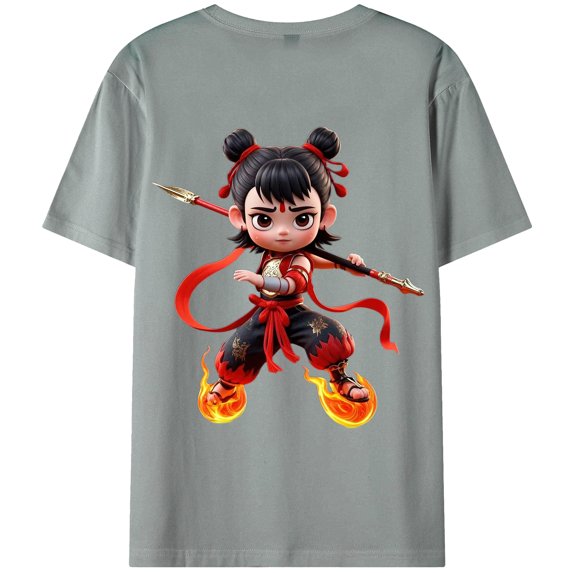 （画像用） Ne Zha 2 ナタ 魔童の大暴れ 綿100％ メンズ半袖Tシャツ（バックプリント） 通気性